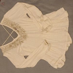 Cream/white lace top long sleeve V Neck V Back